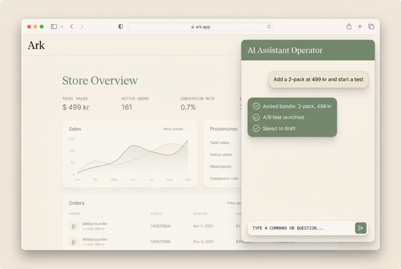 Ark AI operator chat executing store actions