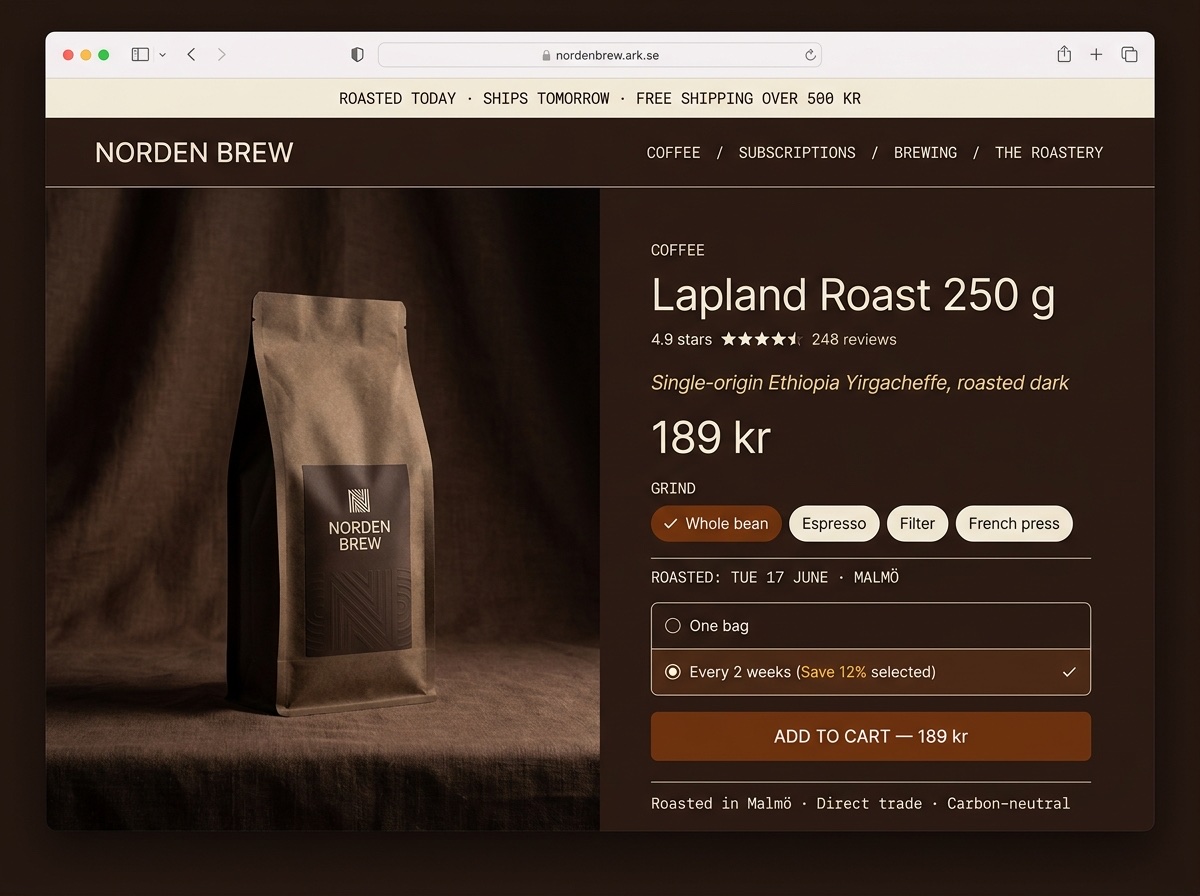 Norden Brew: generated coffee storefront mockup